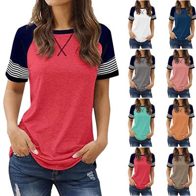 Lässiges Damen Patchwork Farbverlauf Kurzarm Freizeit T-Shirt