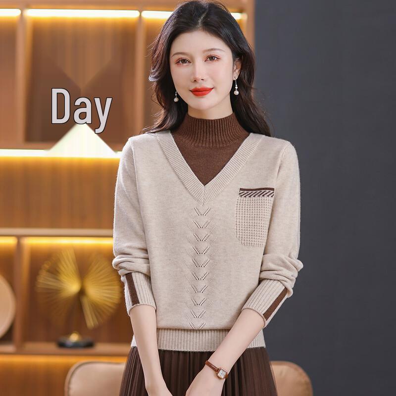 SNOWFLYING Women's Faux Two-Piece Knit Pullover