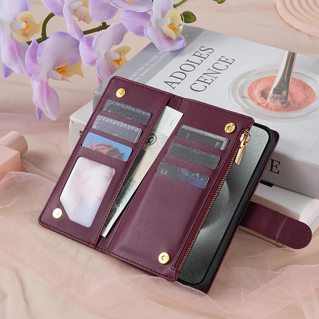 Crossbody Leather Case For Samsung Galaxy S26 S25 Edge S24 S23 Ultra S22 S21 FE Plus A17 A16 A36 A53 Zipper Card Wallet Cover