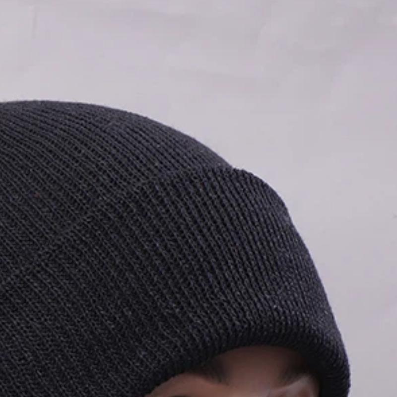 Pull-Over Black Beanie, Hip Hop Knitted Wool Snow Hat, Topi Benie Woolen