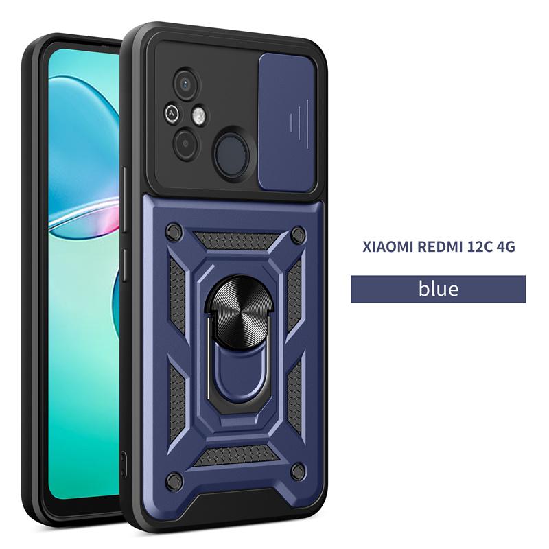 For Xiaomi Redmi 12C Case Shockproof Armor Ring Holder Phone Cases For Xiaomi Redmi 12C 12 C Redmi12C Slide Lens Protect Cover