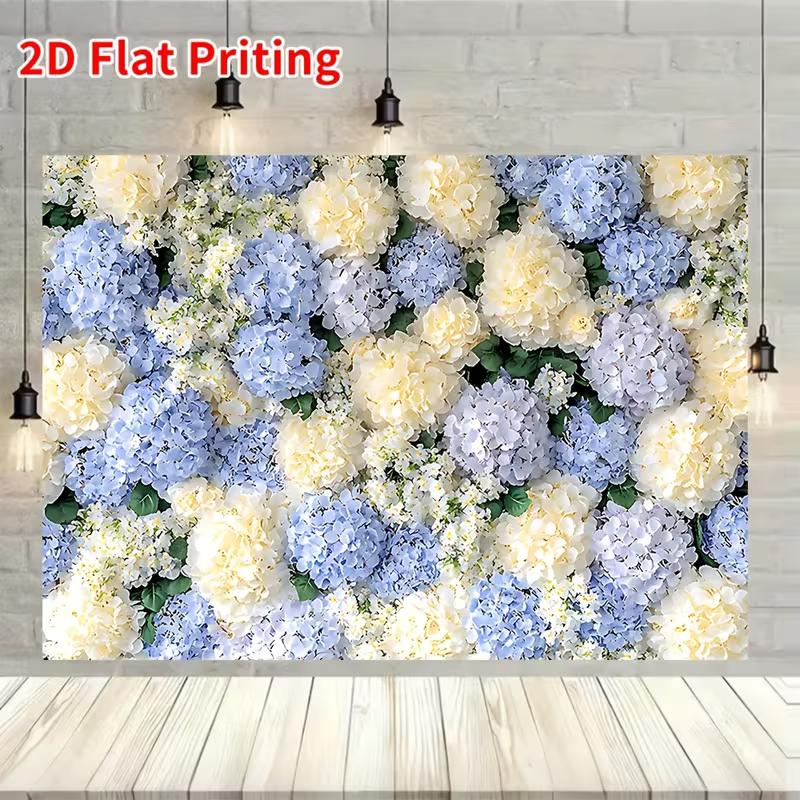 2D Cream & Light Blue Floral Photo Booth Background