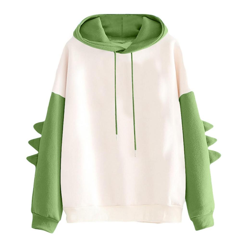 Women's Solid Color Contrasting Dinosaur Loose Casual Hoodie