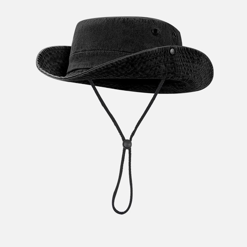 

Fashionable Unisex Fishing Cap With Drawstring Vintage Washed Denim Sun Protection Hat Black