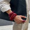 Vintage Hong Kong Style Wine Red Open Bracelet Ins Irregular Shaped Resin Elastic Bracelet