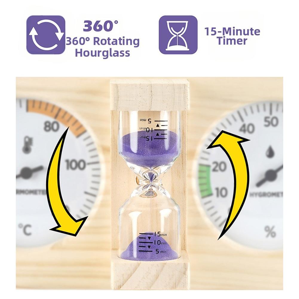 Wooden Sauna Thermometer Hygrometer 3in1 with 15 Minute Timer for For ROOM BathFor ROOM and Sauna Environments