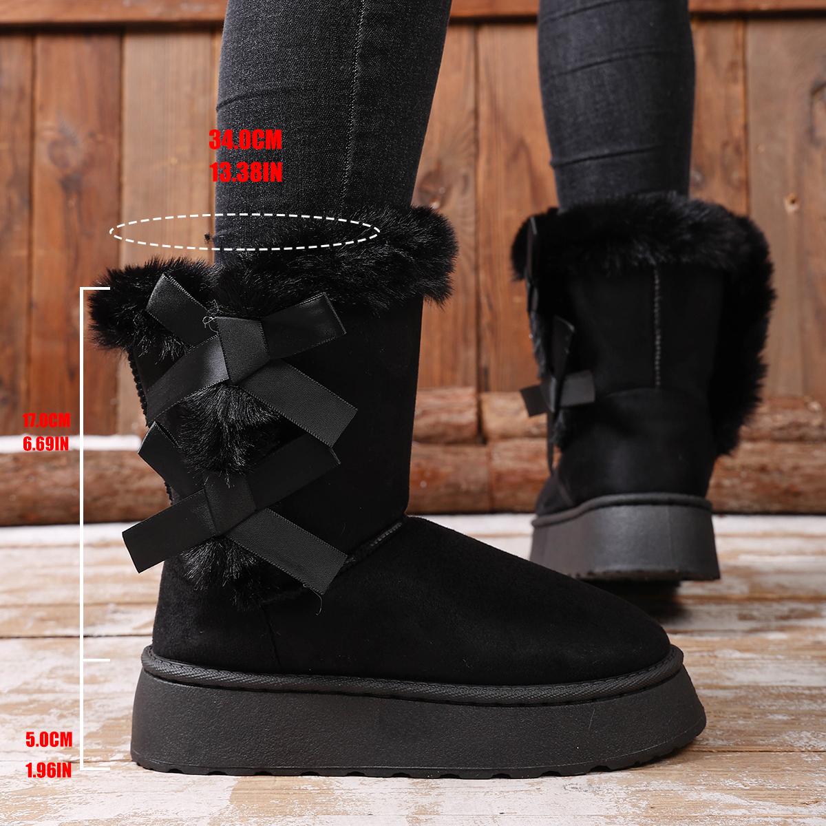 

2025 New Thickened Plush Snow Boots Women Winter Fashion Bow Decor Platform Mid Calf Boots Woman Thick Sole White Cotton Shoes 43 чёрный
