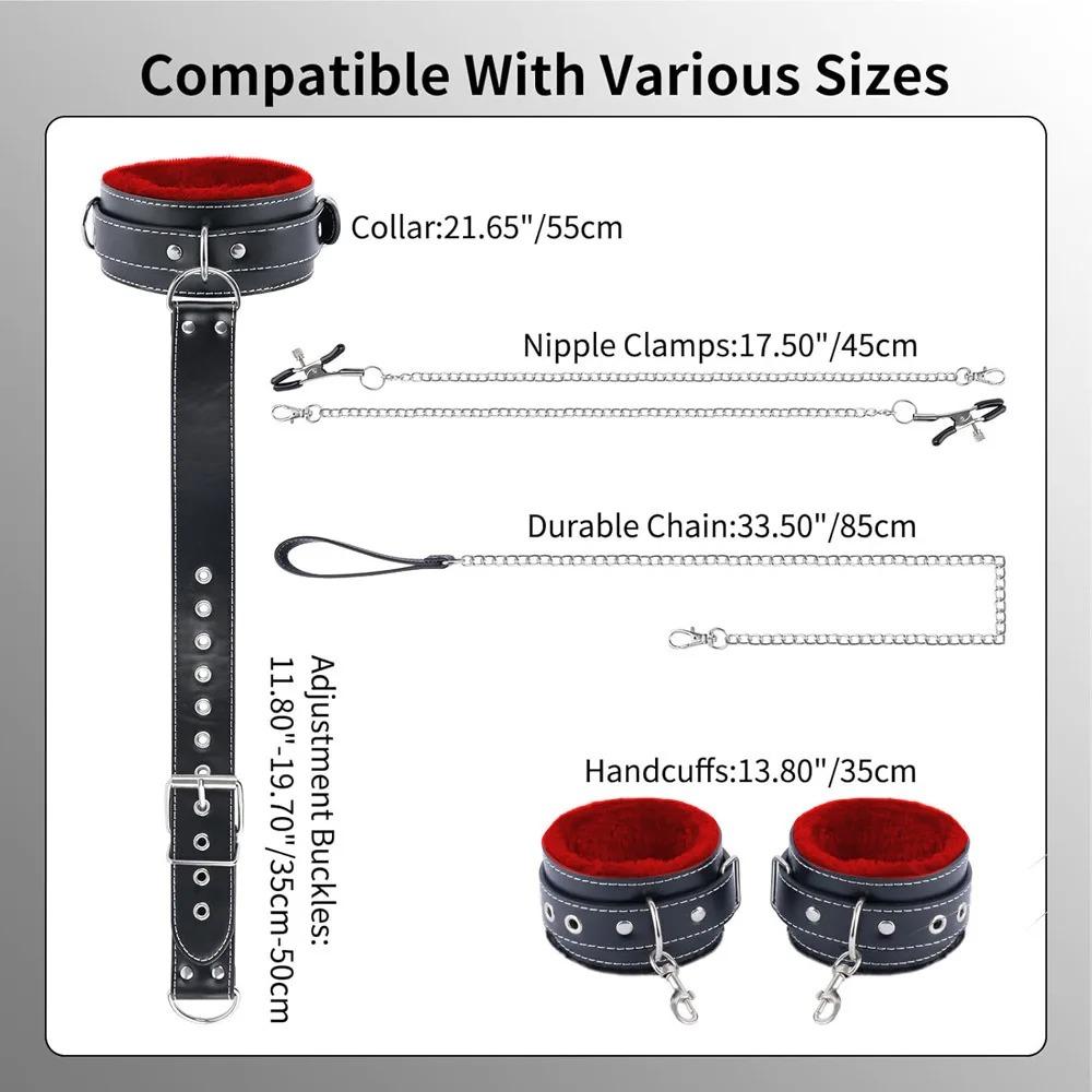 WomanTraction Chain Backhandcuff Bra Clip Kits  Handcuff Restraint Nipple Clamps Sex Toy Set SM Slave Cosplay Collar Leash