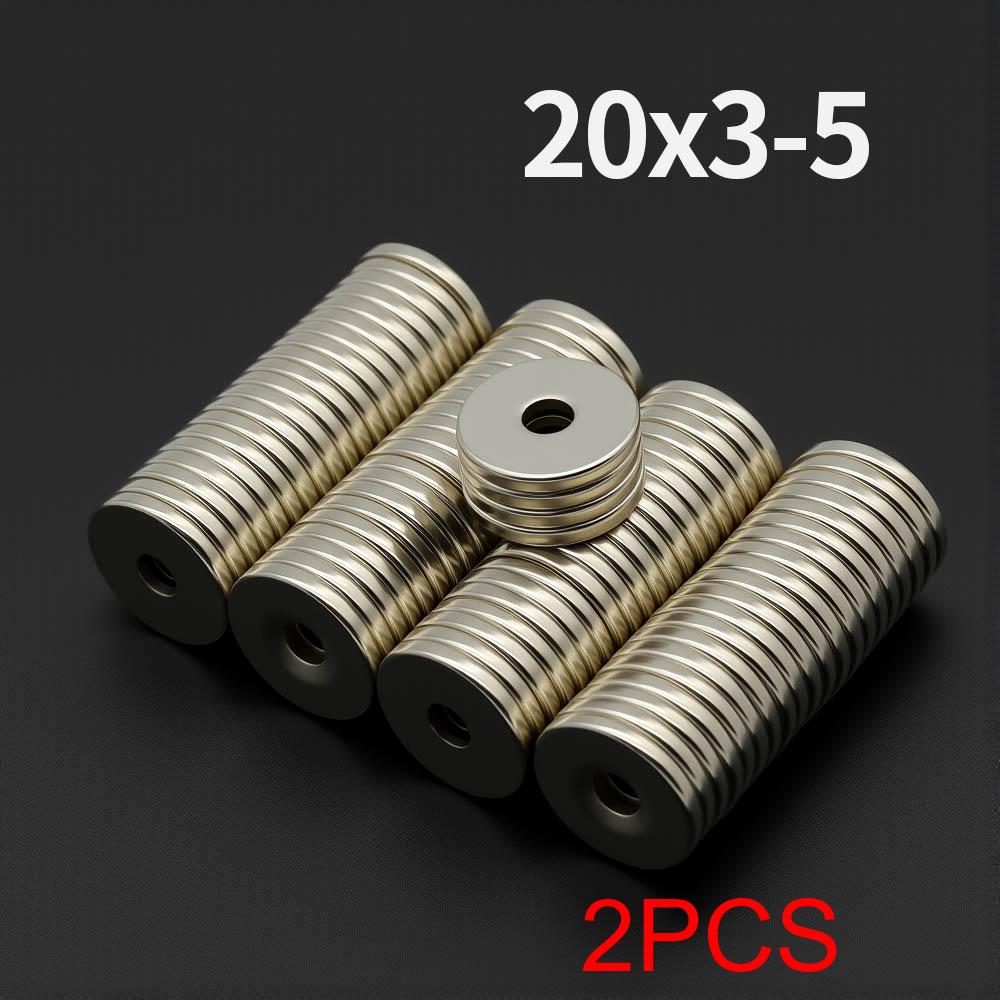 

20x3-5mm Powerful with holes Neodymium Magnet N35 NdfeB Permanent Magnetic imanes Round Super Strong Fridge Magnets DIY