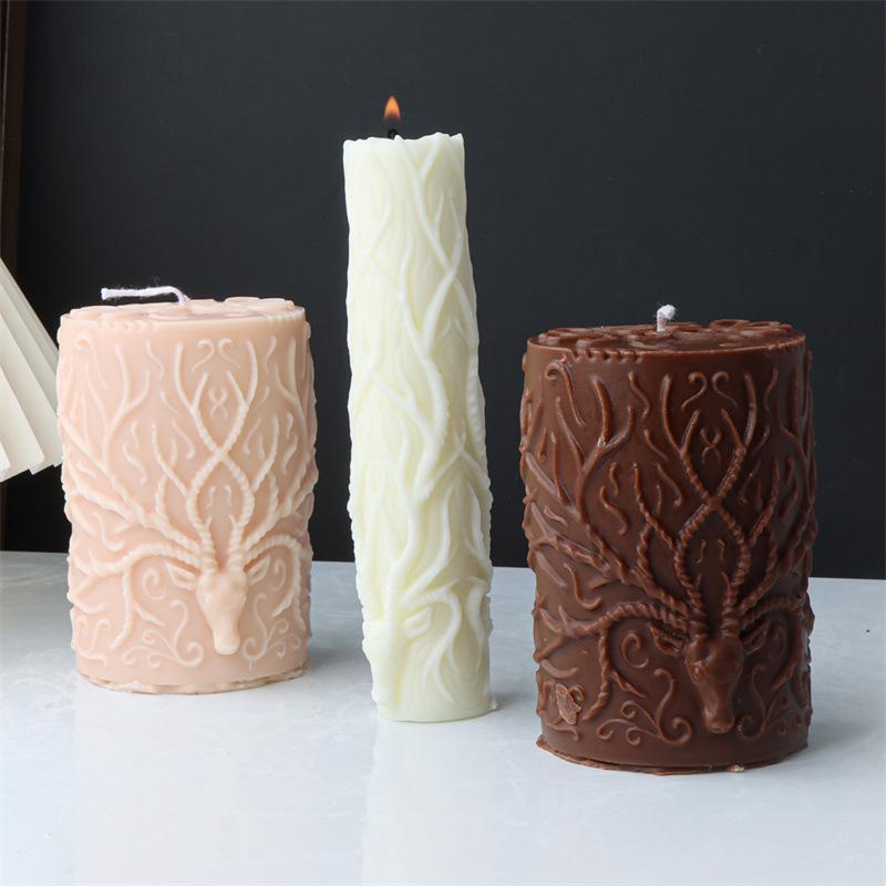 3D Columnar Xmas Deer Horn Candle Silicone  Mold DIY Creative Animal Elk Antler Pillar Resin Epoxy Craft Make Plaster Resin Mold