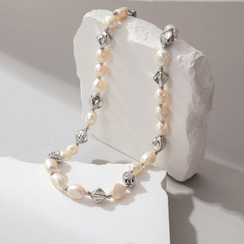 

S925 серебряная игла европейского и американского темперамента Простой дизайн Натуральный пресноводный жемчуг женская цепочка на шею ключица цепочка 2023 18K серебряный