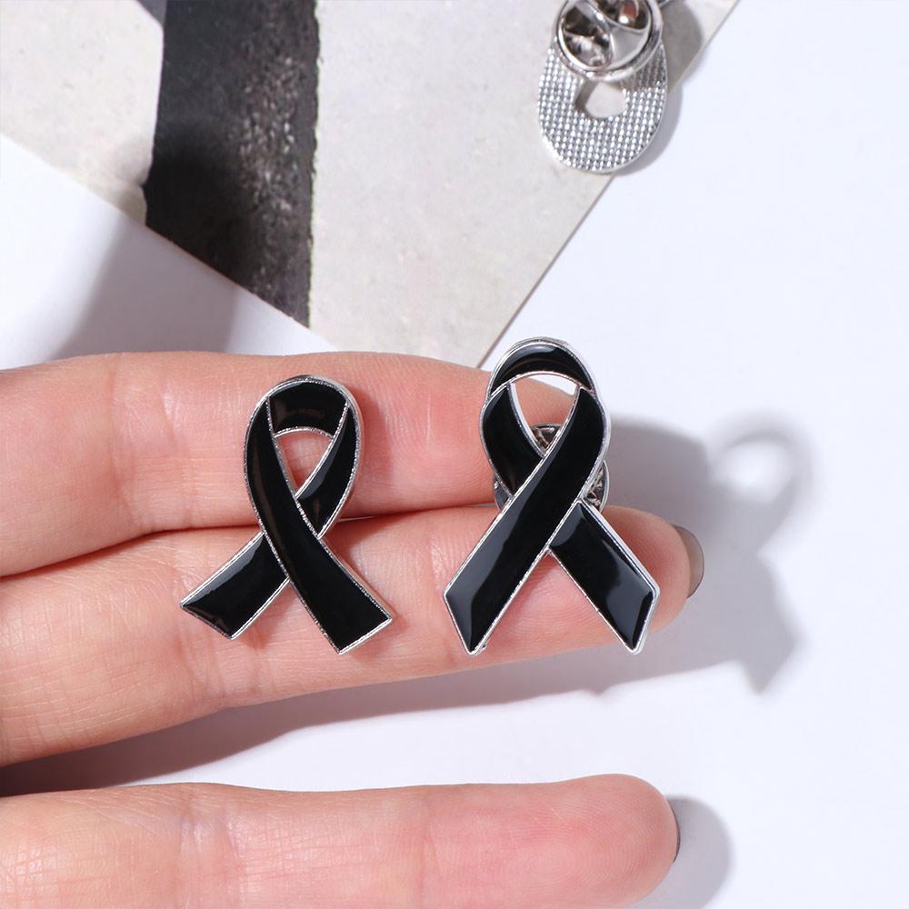 Awareness Black Ribbon Pin Melanoma Cancer Breast Cancer Funerals Memorial Pin Vintage Skin Cancer Funeral Ribbon Badge Brooch