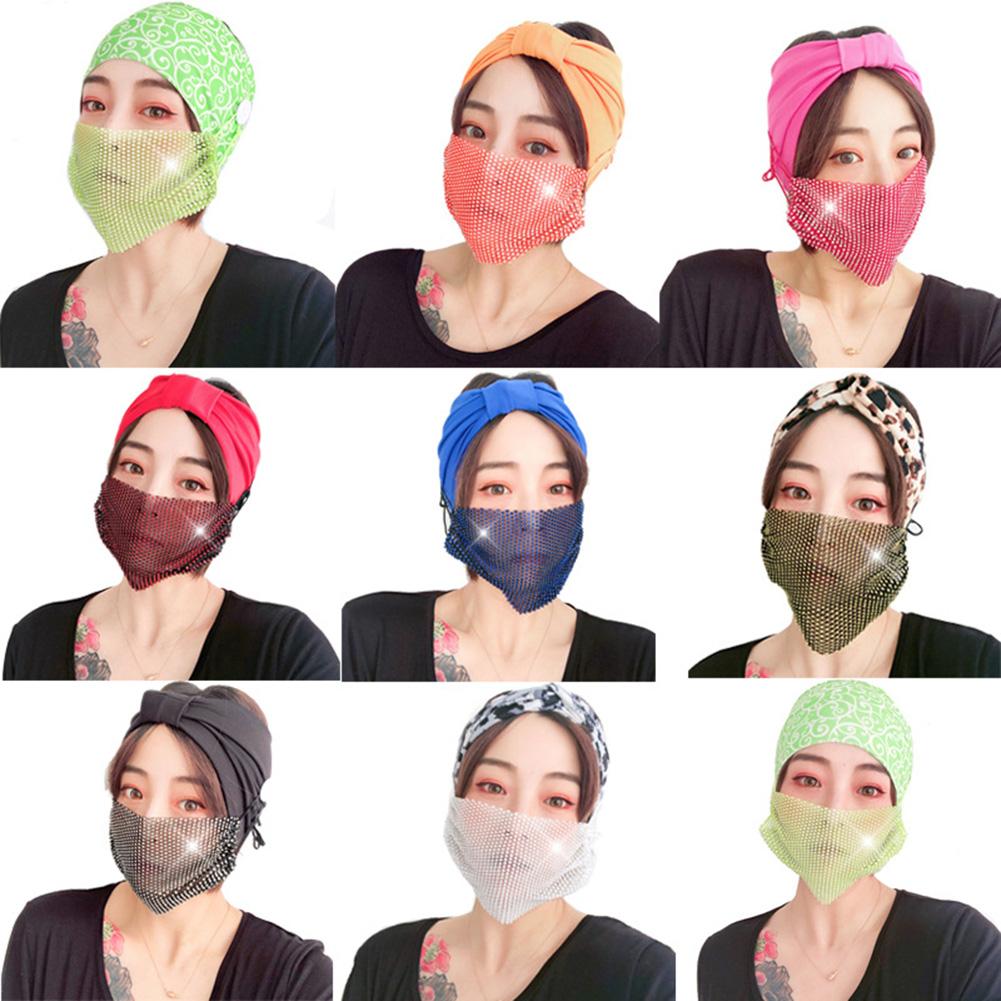Women's Mesh Face Mask Flash Diamond Rhinestone Star Washable Personality Nightclub Party Mask