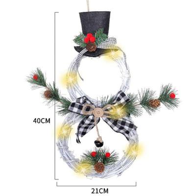 Christmas Ornaments Snowman Vine Circle LED Lights Garland For Indoor Or Outdoor Plant Rattan 40*21cm Cloth Lei Home Decor