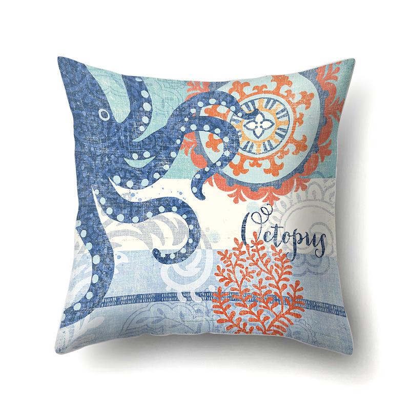 Polyester Pillowcase Peach Leather Velvet Cushion Cover Marine Life Seahorse Octopus Printed Pillowcase Car Cushion