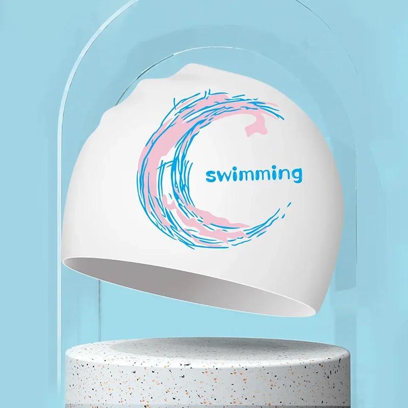 New Fashion Printed Swim Caps For Women Silicone Waterproof Swimming Caps Large Long Hair Swimming Cap Swimming Pool Accessories