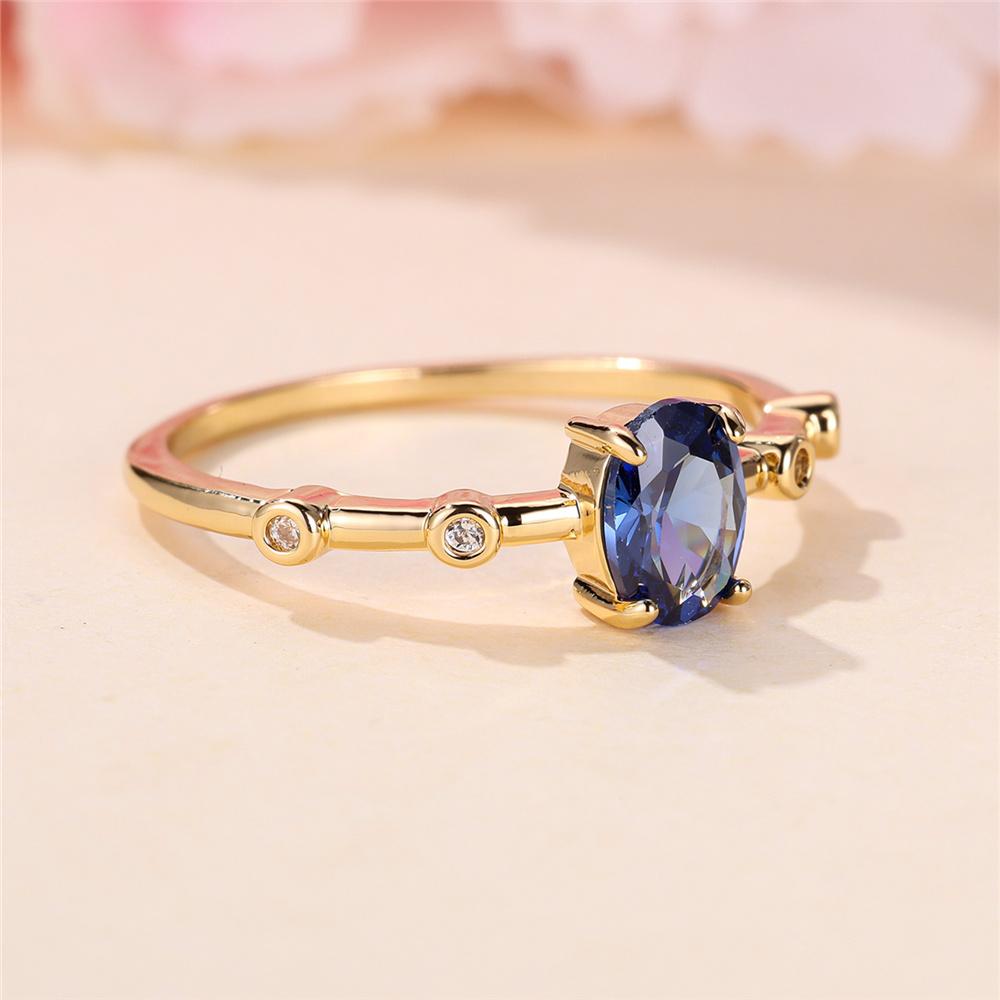 Charm Female Blue Oval Round Zircon Stone Ring Gold Color Elegant Gift Wedding Jewelry For Women