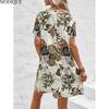 MODIQUE 2025 Summer New Women's Casual Flowers And Plants Print Meah Short Dress Ladies Retro A-Line V-Neck Dress