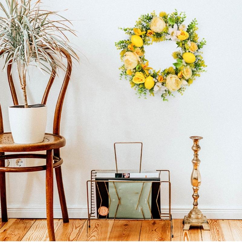 Yellow Flower Wreath with Lemon Artificial Summer Wreath for Front Door Farmhouse Wedding Garden Outdoor Decorations