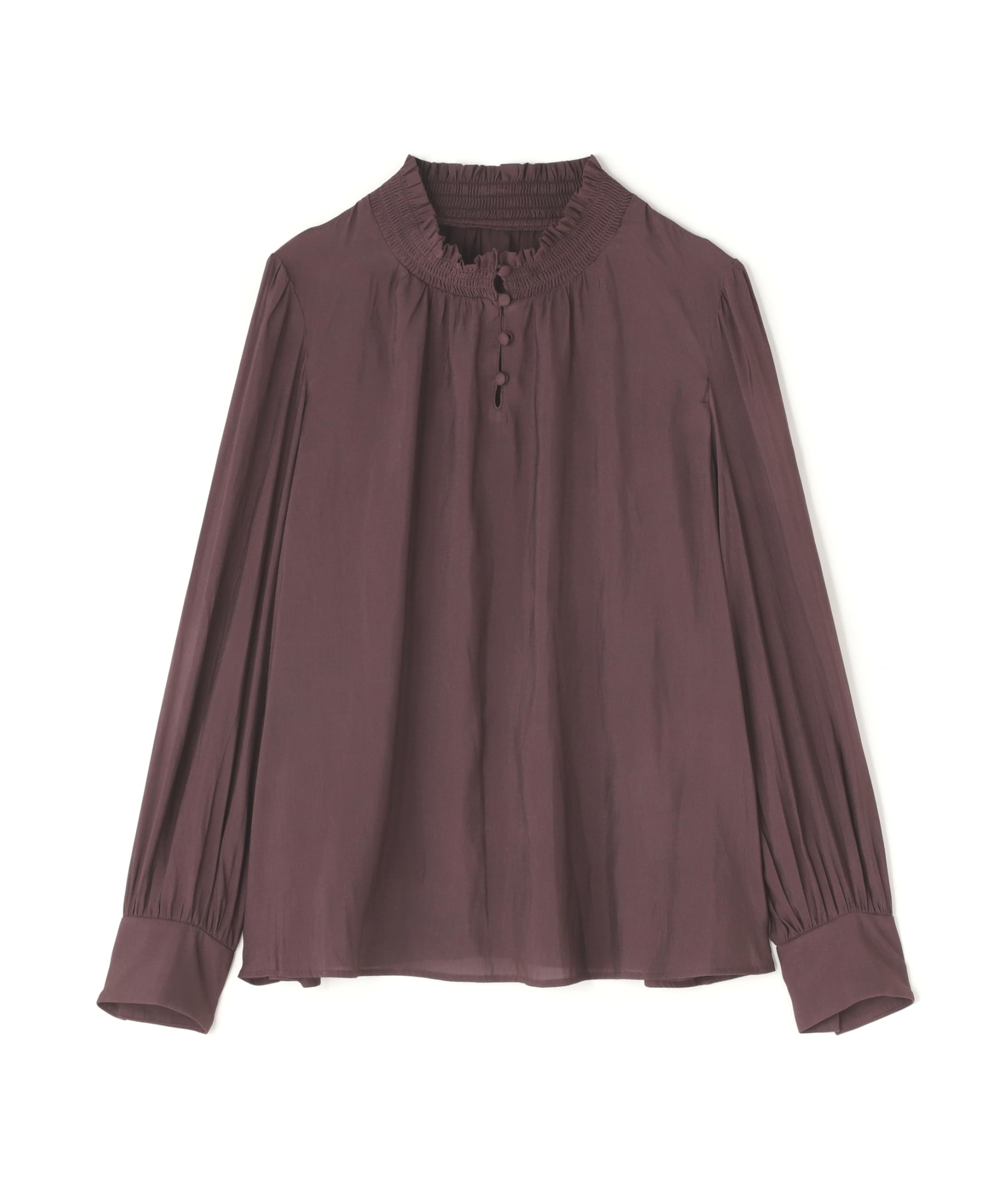 

Natural Beauty Basic Cassis Shirred Neck Blouse Women s