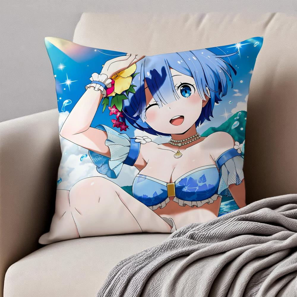 Fantasy Popular Anime RRe Zero Cushion Cover Pillowcase Antidustmite Invisible Zipper Short Plush Sofa Cushion