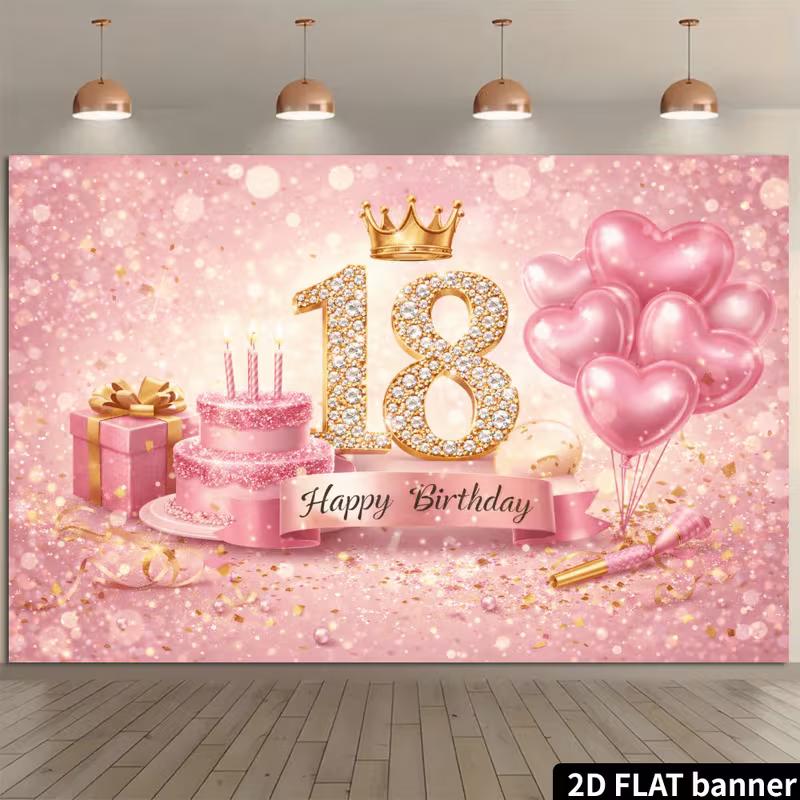 

2D 18th Happy Birthday Tapestry with Cake Crown Design 47.2x31.5inch/120*80cm