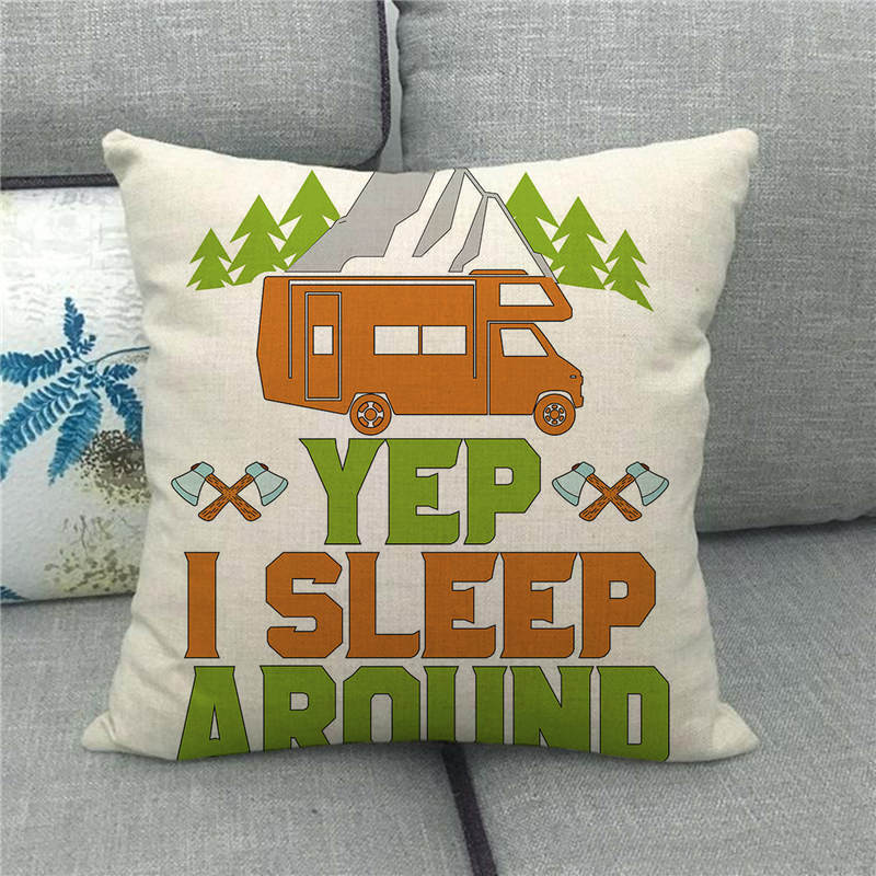 Happy Camper'S Lettered Design Pattern Digital Printing Short Plush Pillow Covers For Car Sofa Office Cushion Cover Home Goods