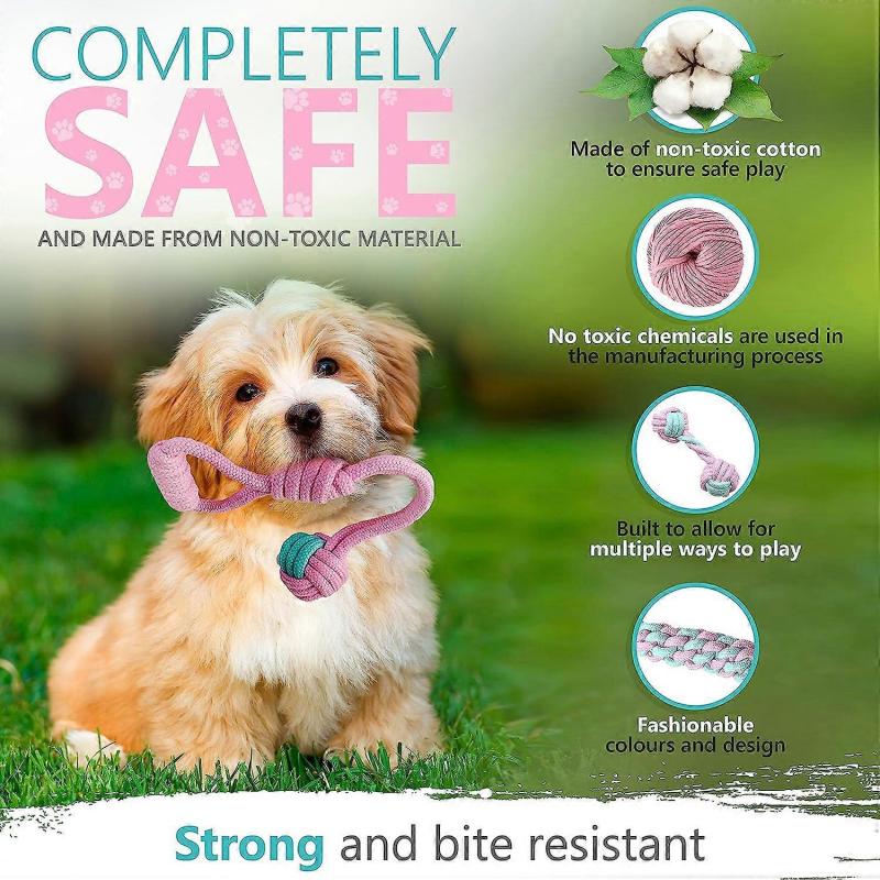 Puppy Chew Toy 8 Week Puppy Chew Puppy Rope Toy 7 Piece Pink Soft Natural Rope Cotton Rope Puppy Toy