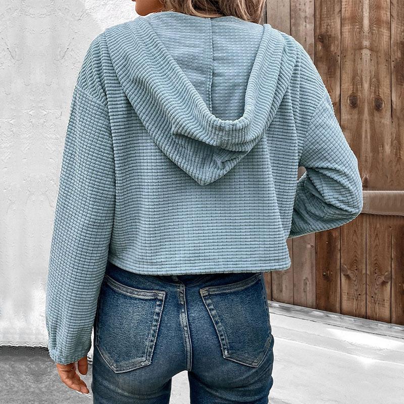 2025 New Sports and Casual Style Long-sleeved Corduroy Hooded Solid Color Jacket