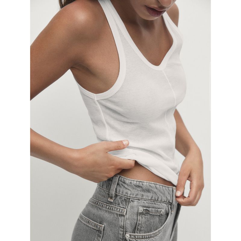 French British Women's Shoulder Strap Cotton T-shirt Camisole Sexy White Liner Women's U Collar Pure Cotton Thread