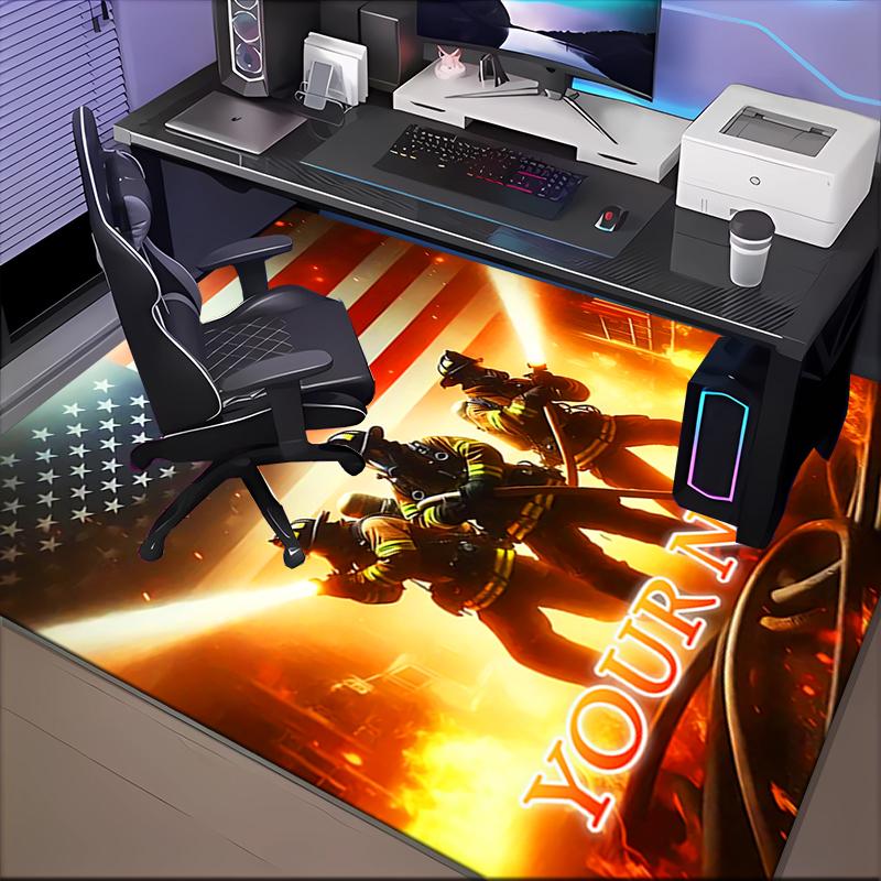 1PC Custom Name Firefighters Courage Flames Theme Floor Mat Ideal for Living Room, Game Rooms, Office, Bedroom,Floor Mat Playful Design