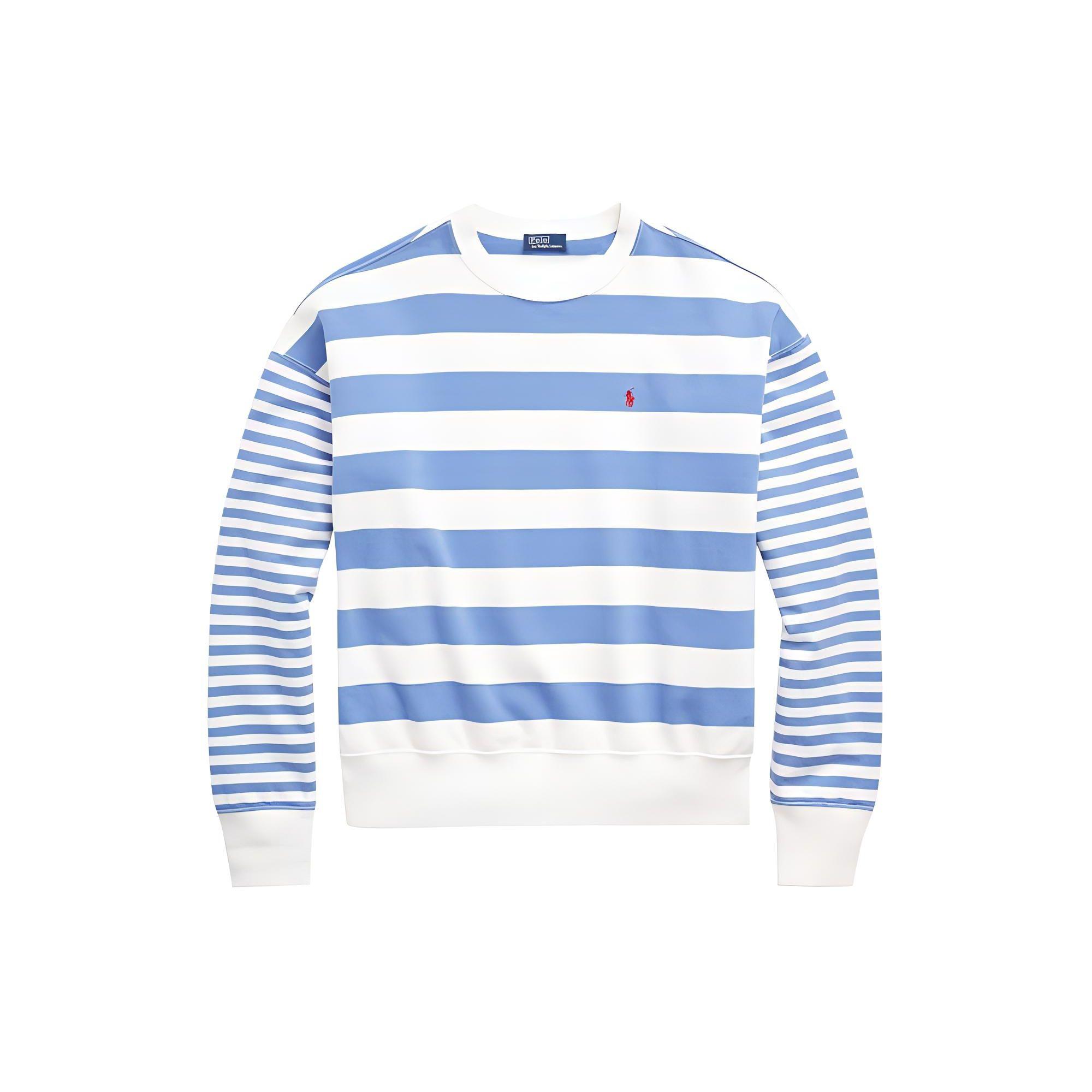 Ralph Lauren SS24 Striped Crew Neck Pullover Drop Shoulder Long Sleeve Sweatshirt Women Blue 211924302-001 XS