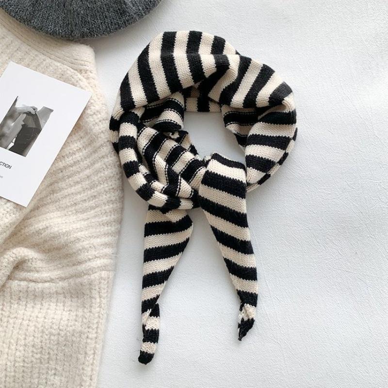 

Women Autumn Winter Scarf Shawl Winter Warm Soft Knitted Striped Triangle Scarf Lady Scarves Headscarf Holiday Gifts чёрный