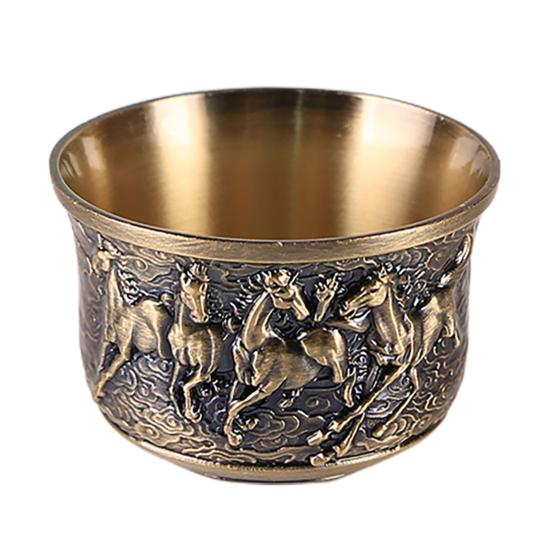 Yousheng Teacup Anti-slip Compact Size Zinc Alloy Aesthetic Relief Pattern Liquor Cup for Banquet