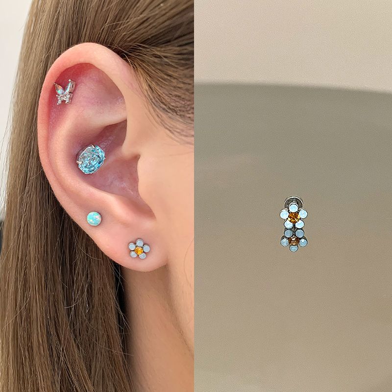 

Ringring Store Titanium Steel Ear Studs Medical Titanium Alloy Beautiful Ear Bone Stud Ring Ear Ear Bone Pin Blue Eardrops Earrings Blue orange color matching flower 1