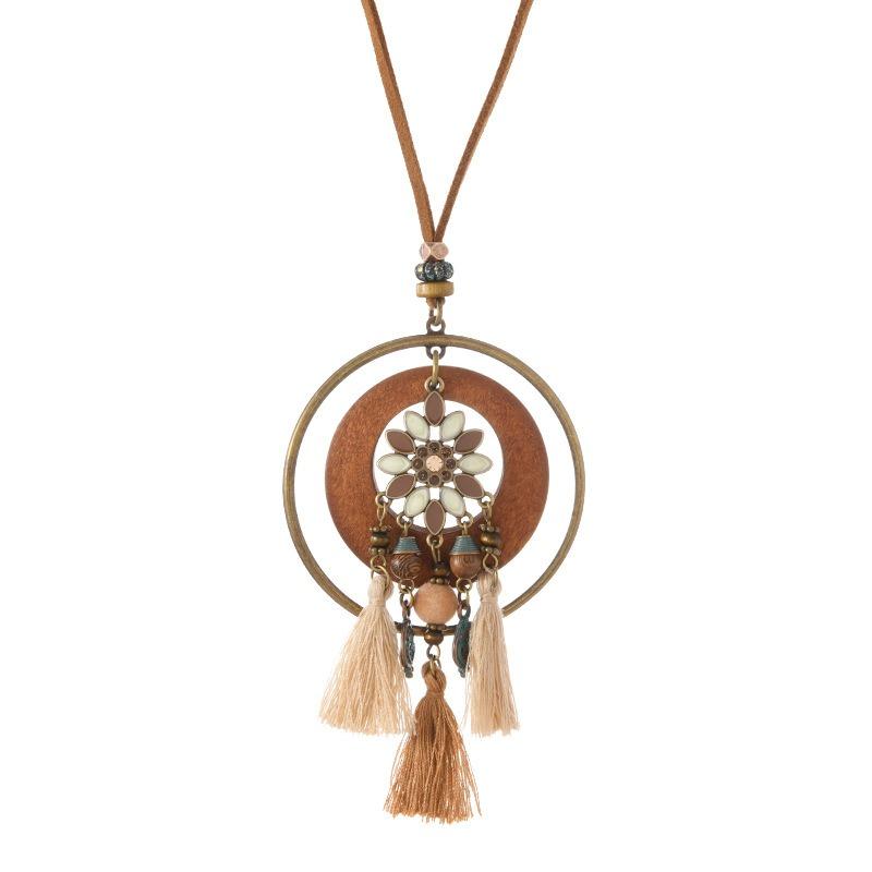 Bohemian Long Tassel Necklace Vintage Niche Exotic Wooden Sweater Chain Women's Accessories