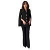 2025 Autumn New Cross-border European and American Casual Leopard Print Suit Cardigan Zipper Slit Long Sleeve Jacket Straight-Leg Pants Set