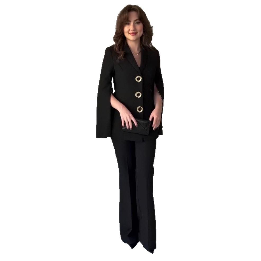 2025 Autumn New Cross-border European and American Casual Leopard Print Suit Cardigan Zipper Slit Long Sleeve Jacket Straight-Leg Pants Set