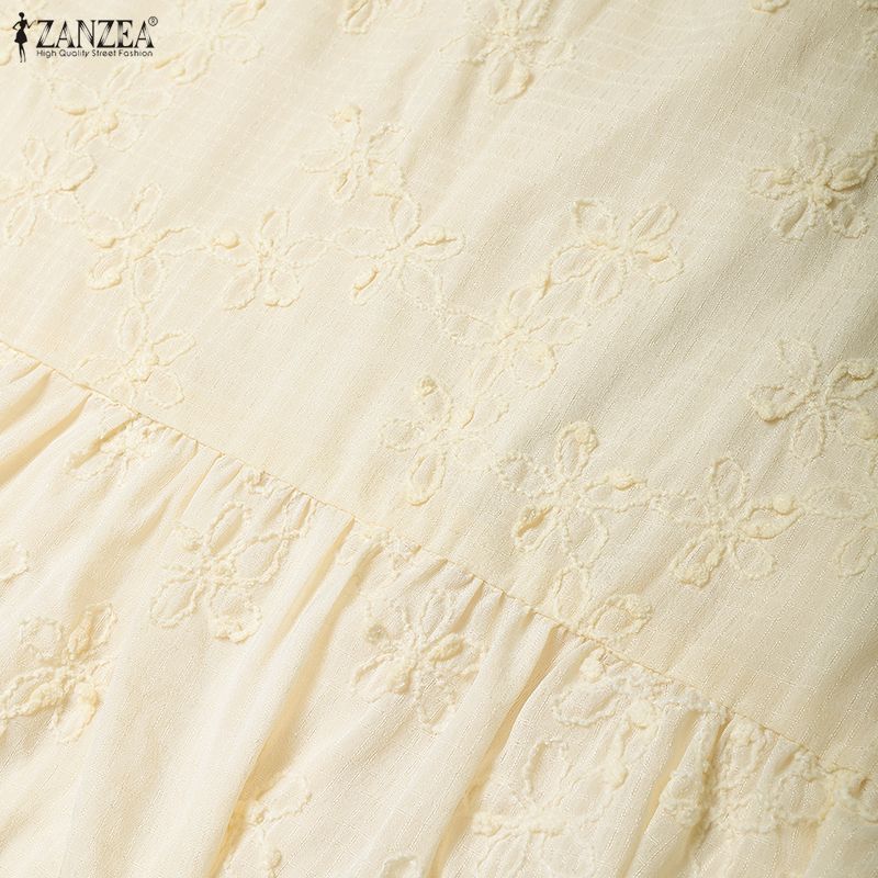 ZANZEA Women Casual Round Neck Short Sleeve Elegant Patchwork Lace Dress