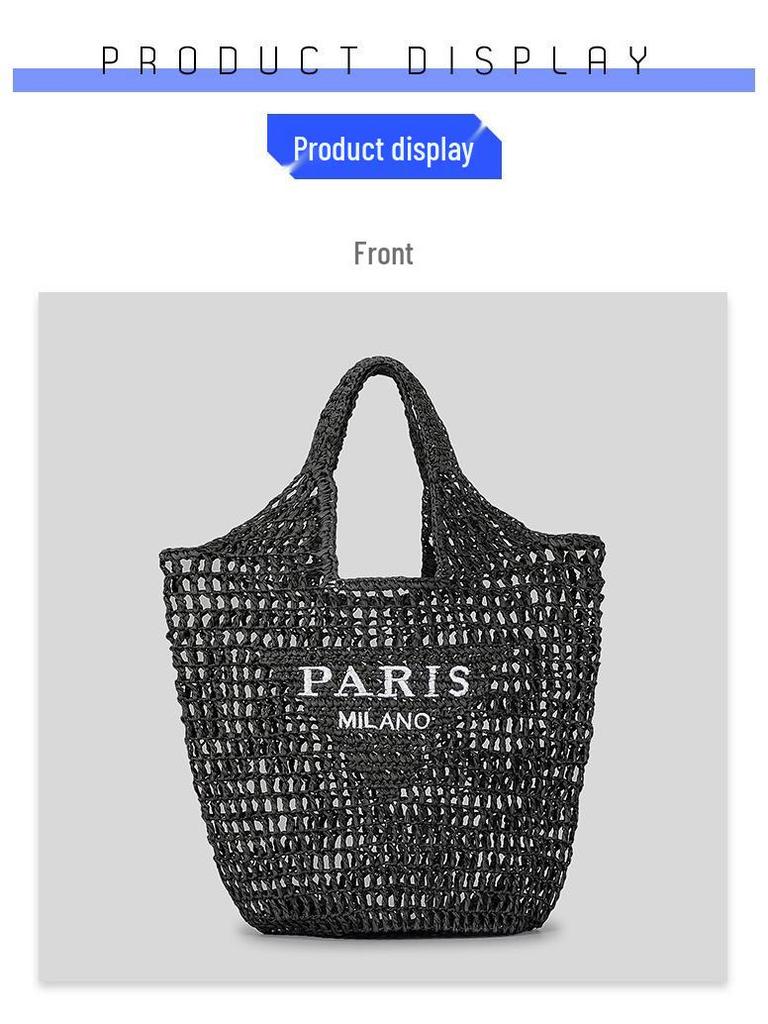 Handmade Straw Embroidered Letter Tote - Spacious, Versatile Woven Shopping Bag for Women