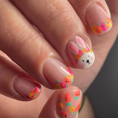 24pcs Press On Nails Short Square Nail Garland Cute Pink Rabbit Carrot Cross-Border Nail Art Wearable Nails Removable Nail Art