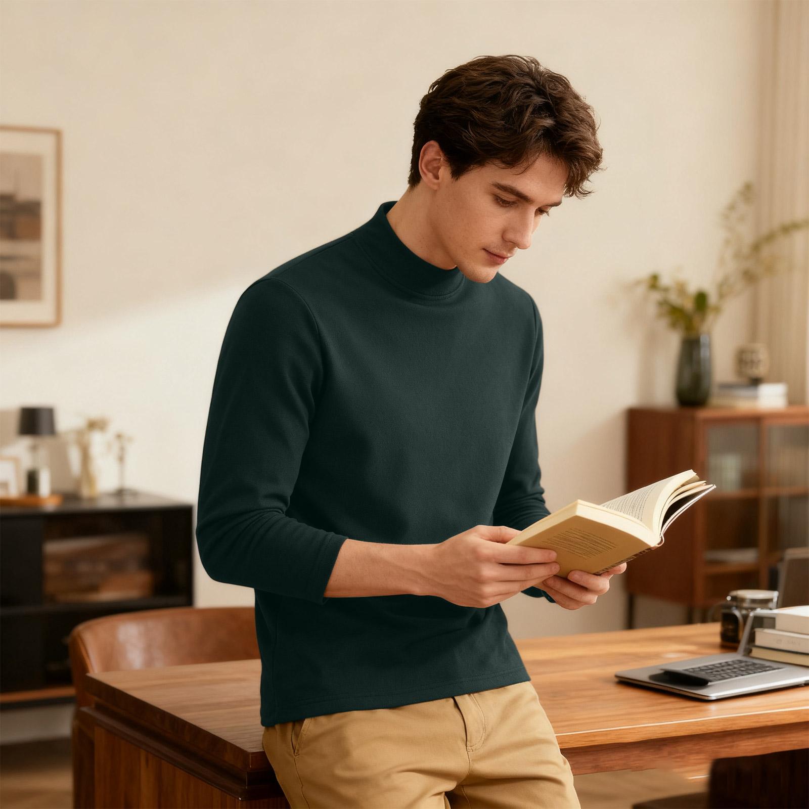 

Мужская бархатная базовая рубашка с полувысоким воротом, двухсторонним бархатом и эластичным термобельем M