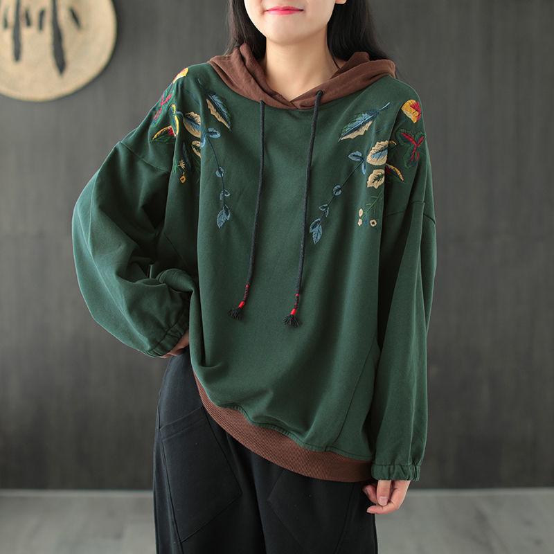 Felpe Marroni Ricamate Abbigliamento Femminile Felpe Rosse con Cappuccio per Donne Top Larghi e Baggy Verdi Estetica Spessa Tendenza Goth