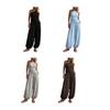 Women Tank Top Pants Two Piece Set Summer One-shoulder Sleeveless Shirt Trousers Solid Color Breathable Loose Casual Top Pants Suit
