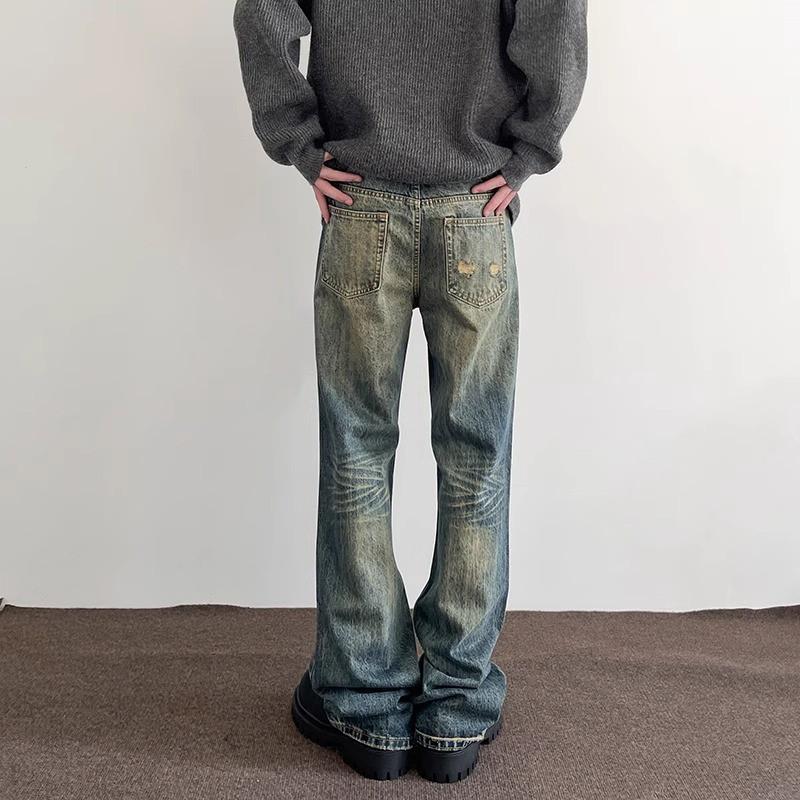 Férfi Laza Szárú, Szélesedő Farmer Nadrág Vízmosott, Kopott Farmer Nadrág Alkalmi Utcai Viselet