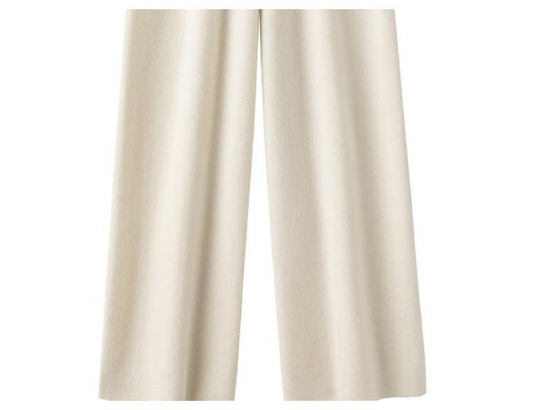 Australian Wool Wide Leg Pants - Women's Autumn/Winter Straight Leg Cashmere Knit Floor-Length Trousers