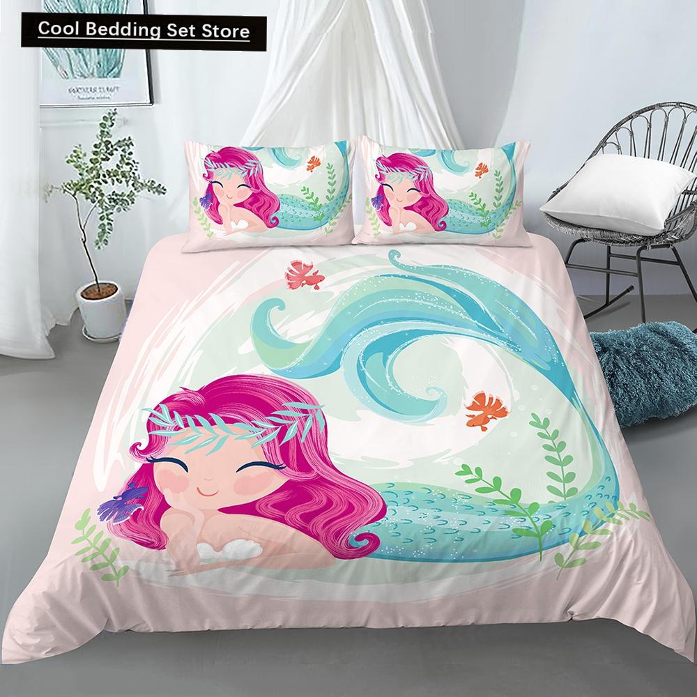 Bedding Set Crib Duvet Cover for Baby Kids Children Cartoon Mermaid Girls Princess King Queen Twin 2/3pcs Polyester Quilt Cover