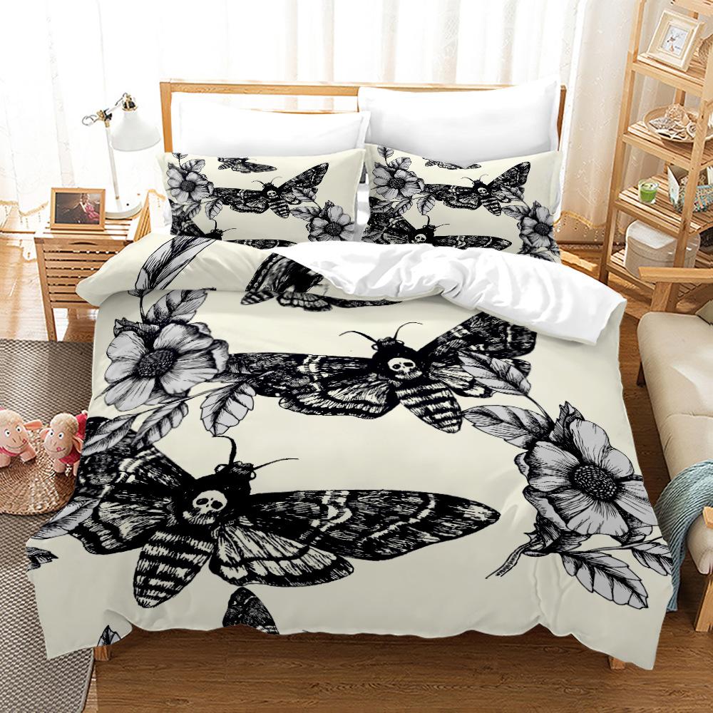 Death Moth Duvet Cover Set King Queen Size Moon Skull Youth Gothic Insect Print Skeleton Bones Polyester Quilt Cover for Kids