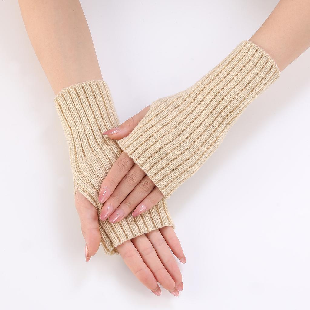 Lange Dicke Gestreifte Kurze Modehandschuhe Herbst und Winter Neu Damen Gestrickte Wolle Fingerlose Armstulpen Handgelenkstulpen