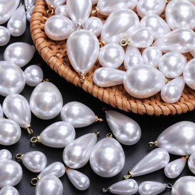 10pcs Round Droplet Shaped High Imitation Pearl Pendant With Hanging Hat Bead Accessories, Clothing Bracelet Diy Handmade Jewelry Material